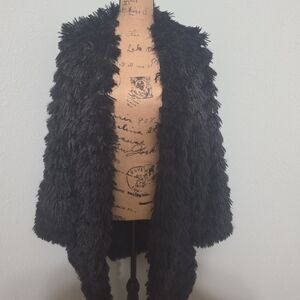 Black Faux Fur Open Front Cardigan
